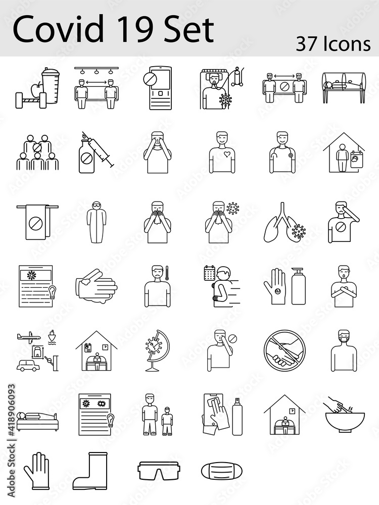 Illustration Of Covid-19 Icon Set in Thin Line Art.