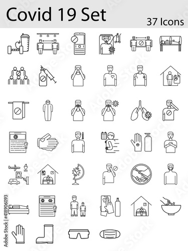 Illustration Of Covid-19 Icon Set in Thin Line Art.