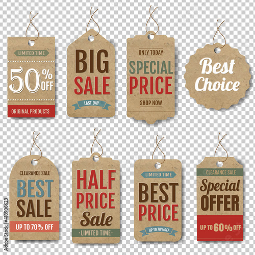 Eco Carton Paper Labels Set Transparent Background With Gradient Mesh, Vector Illustration
