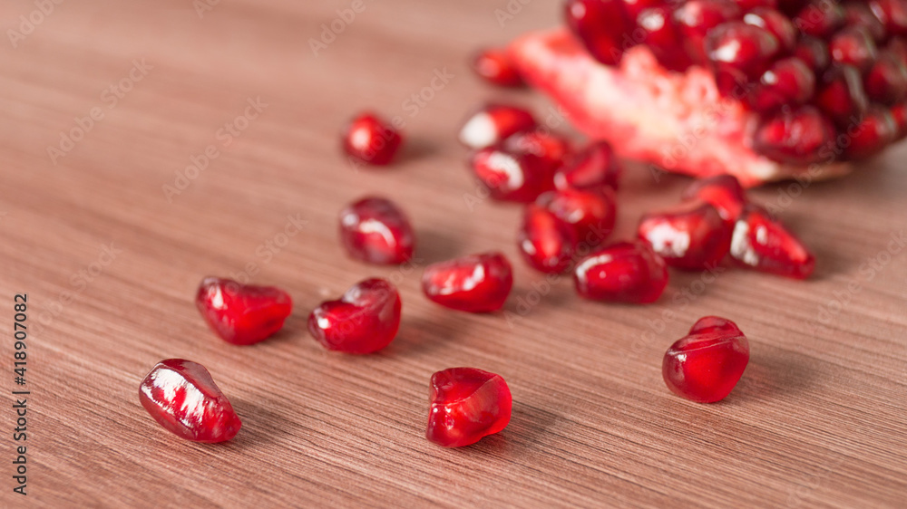 Juicy red sweet pomegranate kernels close up Juicy red sweet pomegranate kernels close up