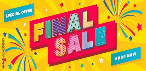 Super sale big finale special offer concept horizontal banner template design.Design template discount abstract promotion layout poster.Mega sale vector illustration.Just shop now.Modern bright flyer.