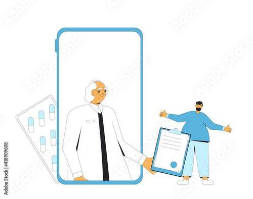 Online medical consultation. Telemedicine. Doctor distant advise. Health insurance. Healthcare services.