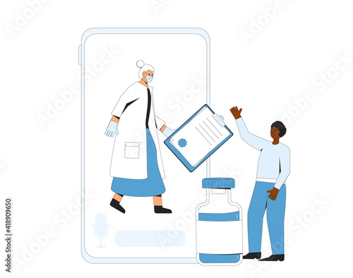 Online medical consultation. Telemedicine. Doctor distant advise. Health insurance. Healthcare services.