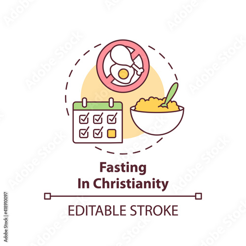 Fasting in Christianity concept icon. Catholic culture. Calender dates. Great lent. Religious traditions idea thin line illustration. Vector isolated outline RGB color drawing. Editable stroke