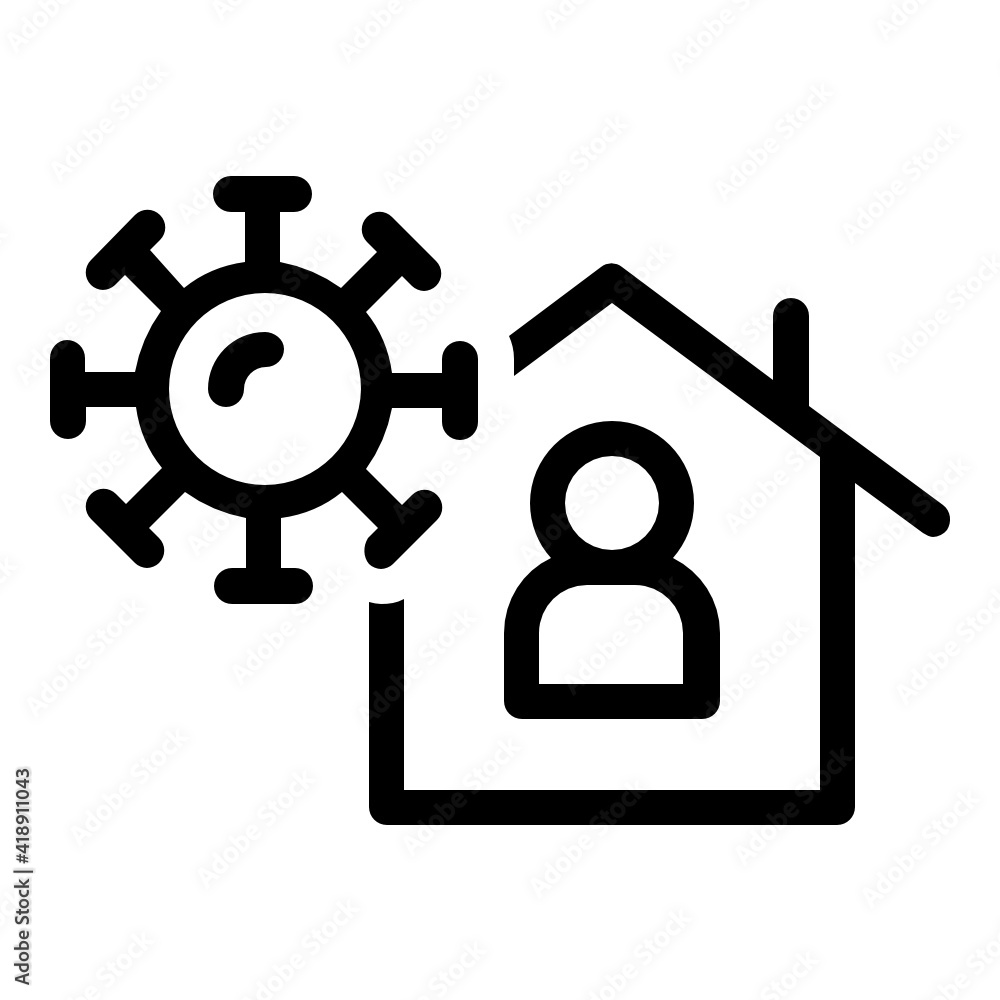Person stay home to be protected from coronavirus pandemic, user in a house with virus outside vector icon concept Person stay home to be protected from coronavirus pandemic, user in a house with virus outside vector icon concept