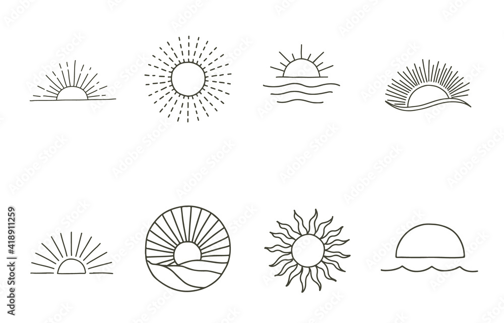 Premium Vector  Collection of line design with sun.editable