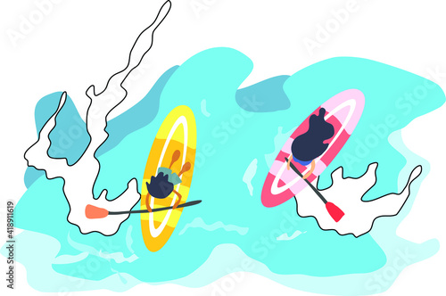 top view of surfboard boy and girl on summer crystal clear sea 