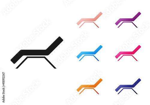 Black Sunbed icon isolated on white background. Sun lounger. Set icons colorful. Vector.