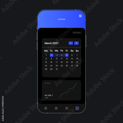 Digital Calendar UI Screen Concept. Analytics App. Vector illustration