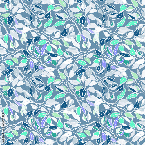 Vector seamless background with colorful watercolor illustration of foliage and plants. Can be used for wallpaper, pattern fills, web page, surface textures, textile print, wrapping paper