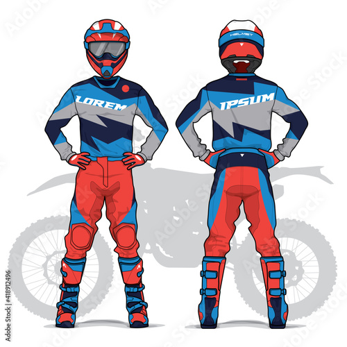 Motocross uniform design set mock up vector