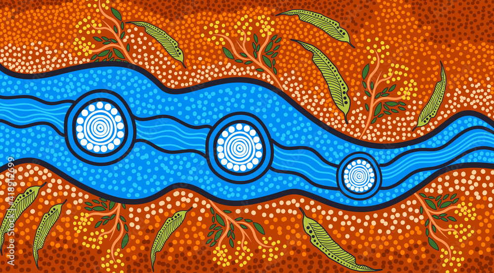 Aboriginal river painting - nature concept art Stock Vector | Adobe Stock