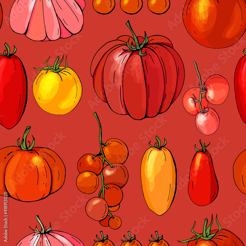 Seamless pattern with red tomatos. Endless texture for your design.