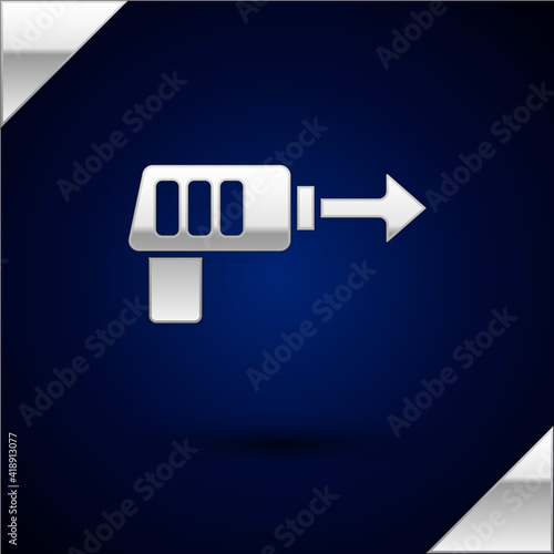Silver Fishing harpoon icon isolated on dark blue background. Fishery manufacturers for catching fish under water. Diving underwater equipment. Vector.