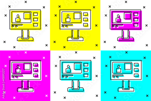 Set Television report icon isolated on color background. TV news. Vector.
