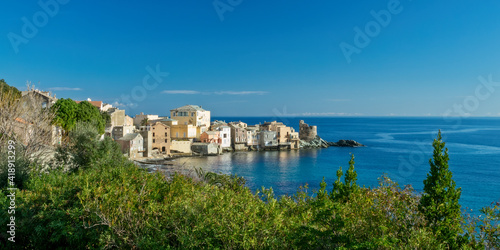 View of  the village of Erbalunga  Cap Corse in Corsica  France