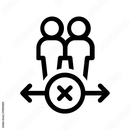 Wrong distance between people, two person standing too close for physical distancing to prevent coronavirus infection vector icon concept