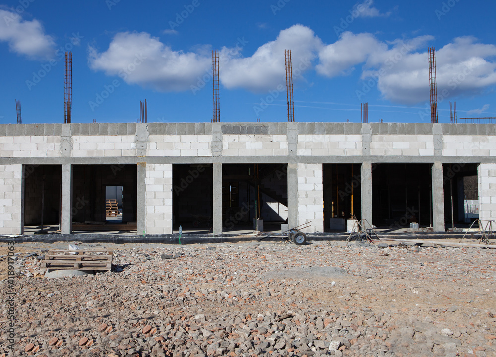 Construction site, visible reinforcement - blue sky Construction site, visible reinforcement - blue sky