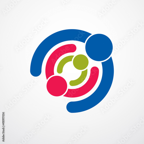 Happy family vector logo or icon created with simple geometric shapes. Tender and protective relationship of father, mother and child. Together as one system relations.