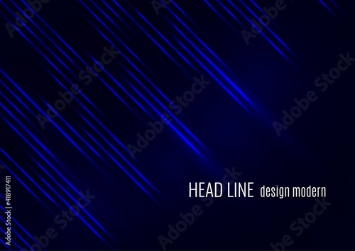 Glowing neon lines moving fast on a dark background. Blue stripes and glittering ray traces on a dark background. Futuristic design. Vector