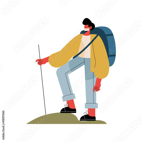 traveler man wearing mask new normality character