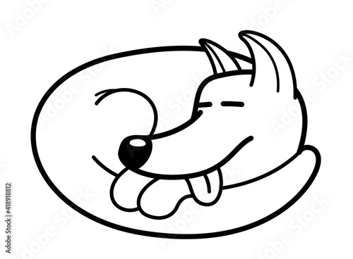 Funny cartoon dog sleeping vector flat style illustration isolated on white, cute and adorable domestic animal friend resting.