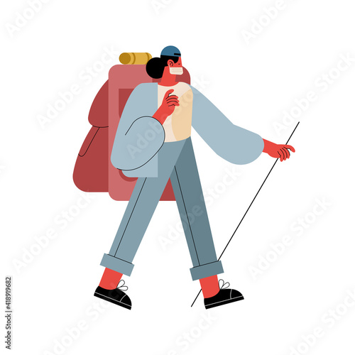 traveler woman wearing mask walking new normality
