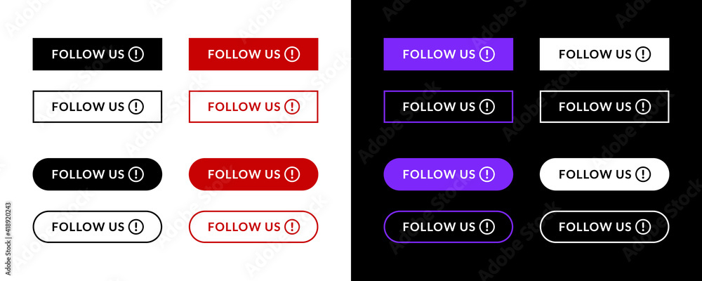 Follow us button set with exclamation mark Follow us button set with exclamation mark