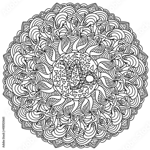 Zodiac sign Capricorn mandala, ornate coloring page with tangled elements