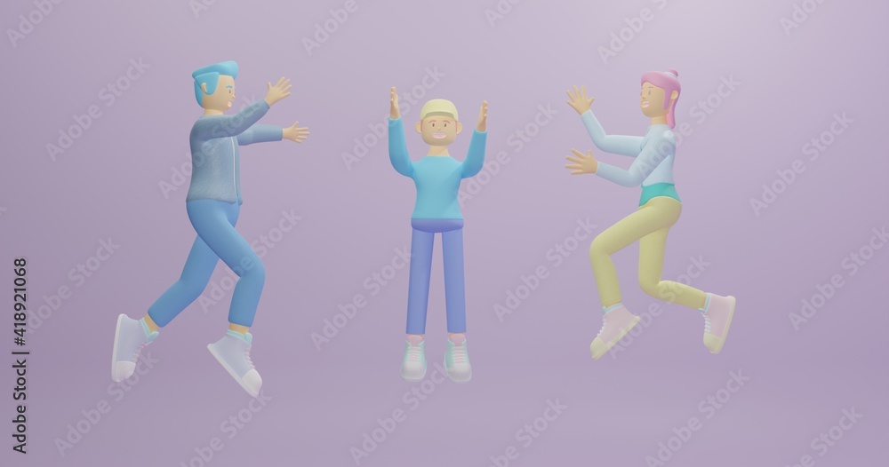 design 3d illustration with happy jumping style, and with interesting pastel colors.