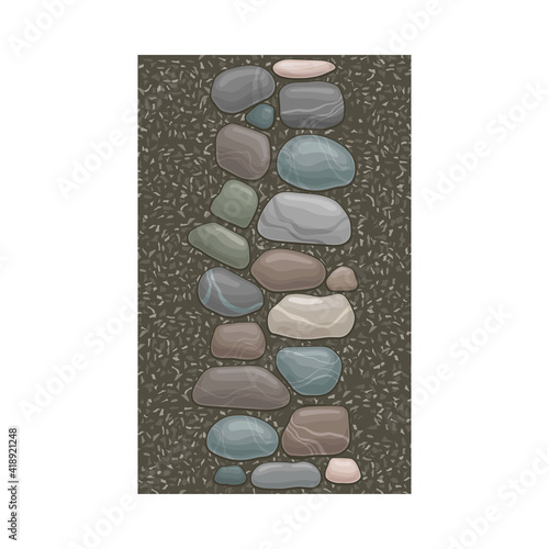 Walkway of Smooth Cobblestones Rested on Gravel as Landscape Design Vector Illustration