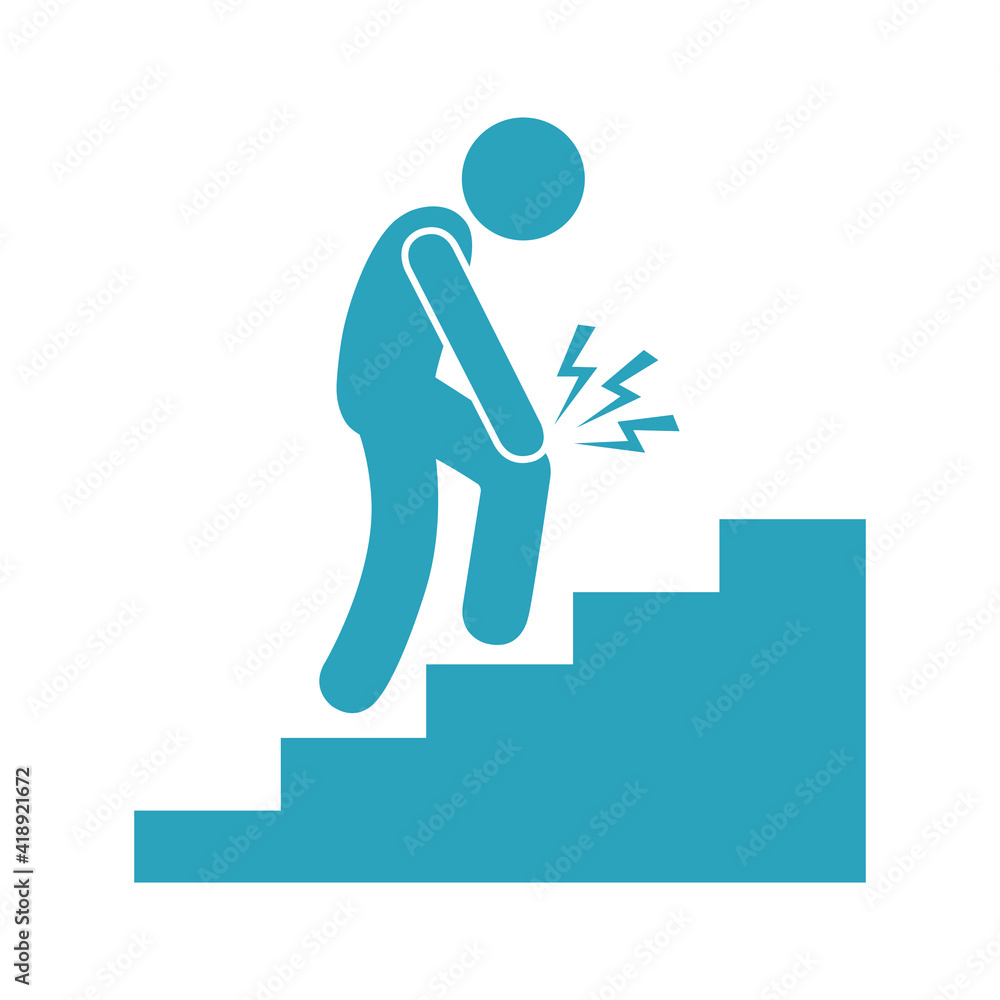 Knee hurt pain when climbing up stairs silhouette Knee hurt pain when climbing up stairs silhouette