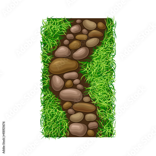Walkway of Smooth Cobblestones Rested on Green Lawn Grass as Landscape Design Vector Illustration