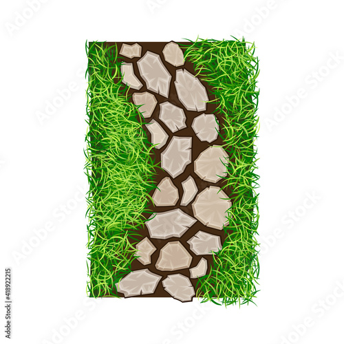 Walkway of Rough Cobblestones Rested on Green Lawn Grass as Landscape Design Vector Illustration