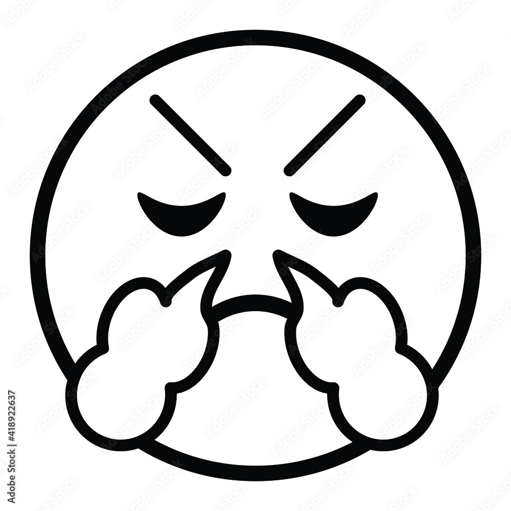 Cute thin line steam from nose emoji face. Royalty free and fully editable. Cute thin line steam from nose emoji face. Royalty free and fully editable.