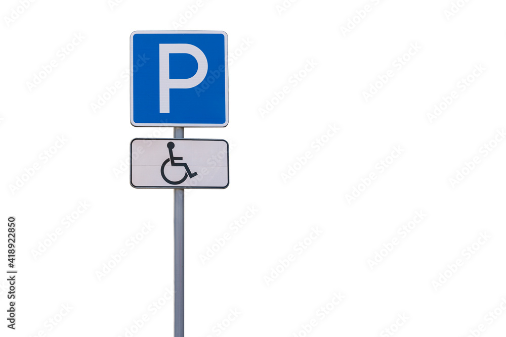road sign parking for the disabled. isolate on a white background. Copy space road sign parking for the disabled. isolate on a white background. Copy space
