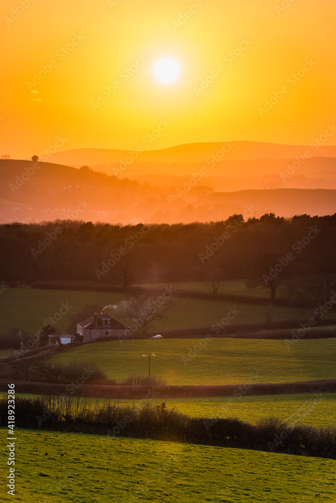 Fototapeta premium Sunset of the Fields, Berry Pomeroy Village in Devon, England, Europe