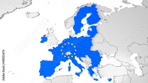 European Union countries, map and flag - 3D illustration
