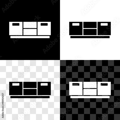 Set Furniture nightstand icon isolated on black and white, transparent background. Vector.