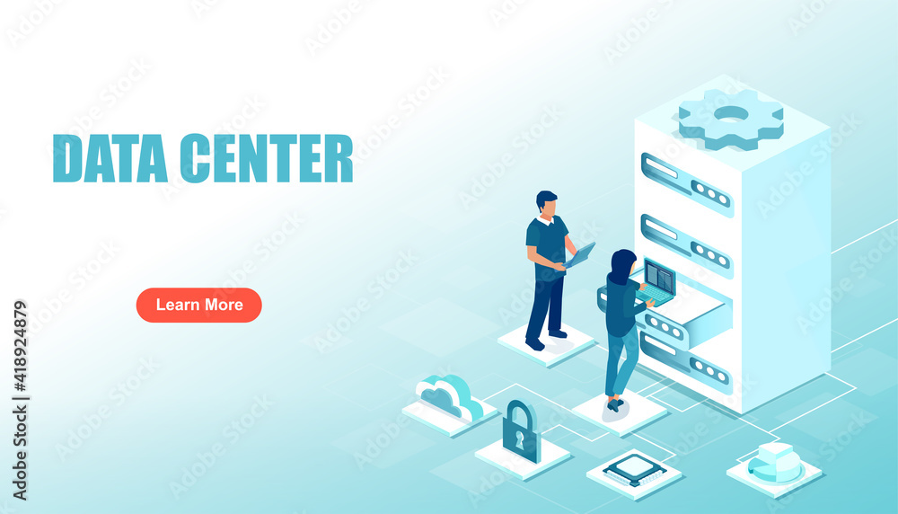Vector of a technical support team maintain server equipment Vector of a technical support team maintain server equipment