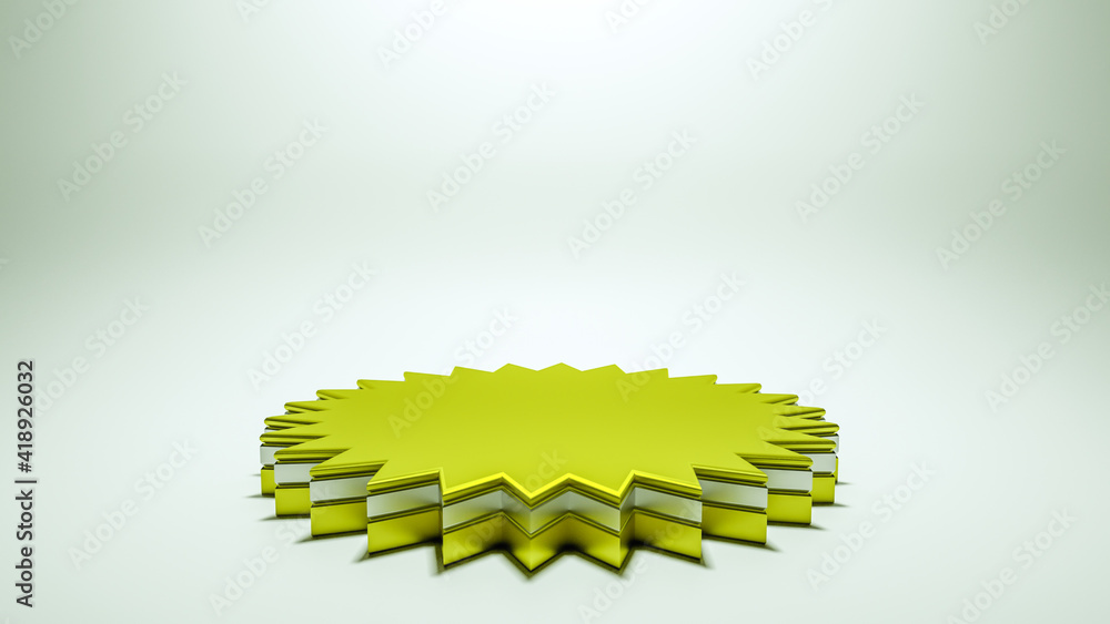 polygonal blank 3D stand on white illuminated background. three-dimensional silver gold podium. 3d render illustration