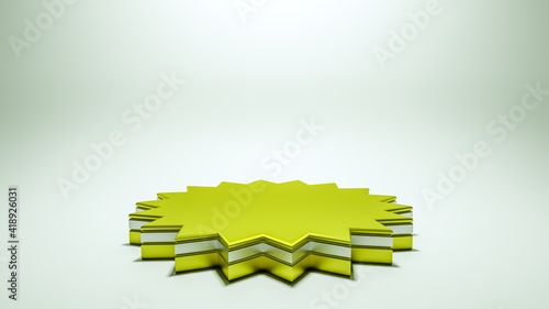 polygonal blank 3D stand on white illuminated background. three-dimensional silver gold podium. 3d render illustration