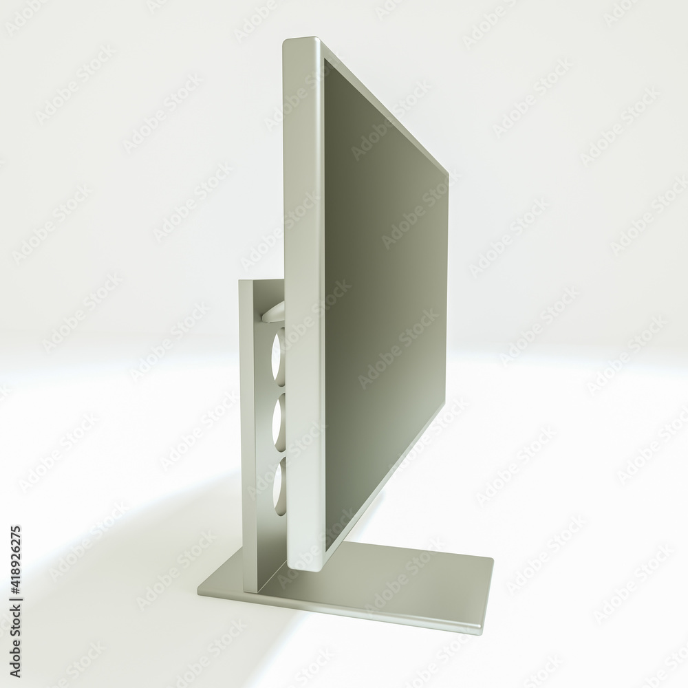 three-dimensional model of a modern silver monitor on a white background. 3d render illustration three-dimensional model of a modern silver monitor on a white background. 3d render illustration
