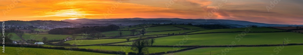 Sunset of the Fields, Berry Pomeroy Village in Devon, England, Europe