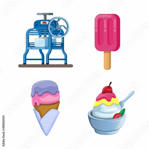 Ice cream and shaved ice machine symbol set. concept in cartoon illustration vector