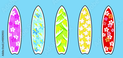 Surfboards set with different  patterns summer time fresh beach vector