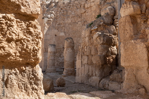 The courtyard ruins of the palace of King Herod - Herodion in the Judean Desert, in Israel
