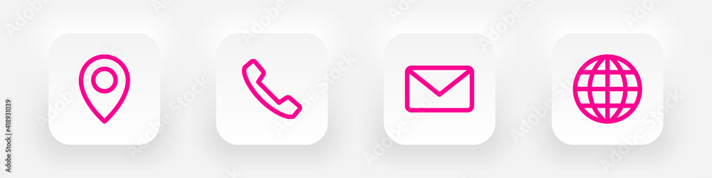 Neumorphic business card icons set, phone, email, location, website Neumorphic business card icons set, phone, email, location, website