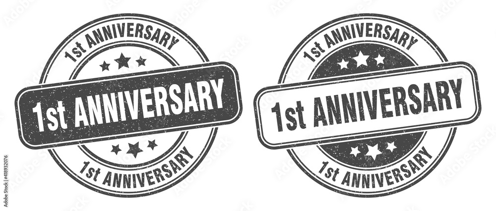 1st anniversary stamp. 1st anniversary label. round grunge sign 1st anniversary stamp. 1st anniversary label. round grunge sign