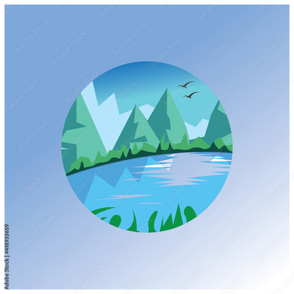 mountains and landscape vector small circle colorful illustration